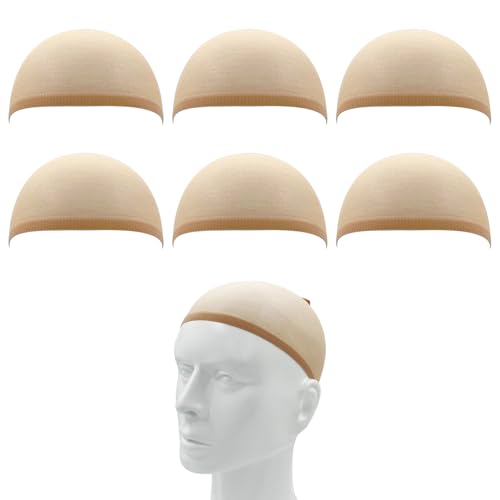 AHLPO Lot de 6 filets à cheveux en nylon respirant et extensible pour perruques, bonnet de perruque beige nu, filet élastique pour le quotidien, Halloween, cosplay, fête, dîners de gala
