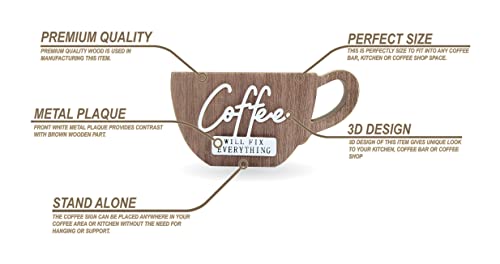 Wooden Small Coffee Sign For Counter Top Decoration Cute Coffee Sign For Kitchen Coffee Bar Or On Coffee Machine Coffee Will Fix Everything #TOP2