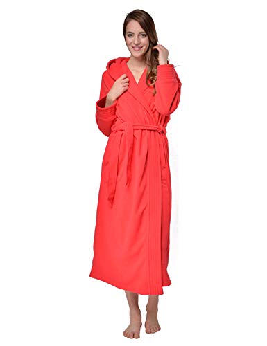 RAIKOU Damen Bademantel, Morgenmantel, Saunamantel mit Kapuze, Malibu super flauschig und weich alle Größen (Rot,40/42)