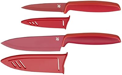 WMF Touch - Juego de 2 Cuchillos con Hojas Lisas de Acero Templado Revestido de 13 cm y 9 cm, Color Rojo