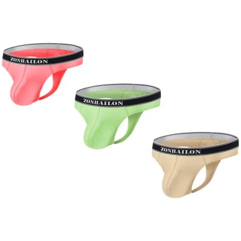 BIATWOWR 3 Packs Sexy Underwear Mens Thongs Silk G-String Sexy Low Rise Stretch T-Back Bikini Pouch L Cover