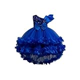 Girls One Shoulder Sequins Tulle Birthday Party Ball Gowns Toddler Flower Girl Bridesmaid Ruffle Hi-Lo Dress for 1-12 Years