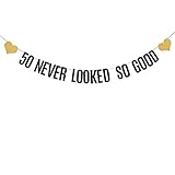WEIANDBO 50 NEVER LOOKED SO GOOD Black Glitter Banner,Pre-Strung,50th Birthday/Wedding Anniversary Party Decorations Bunting Sign Backdrops,50 NEVER LOOKED SO GOOD