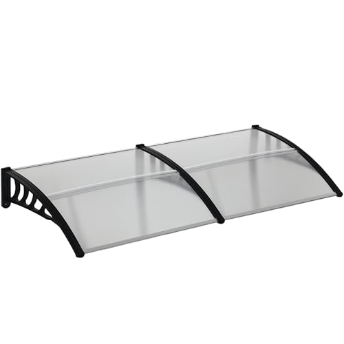Outsunny Pensilina Tettoia da Esterno 200x96cm, Tettoia per Esterno in Policarbonato e Alluminio, per Balcone Finestre e Porte, Trasparente