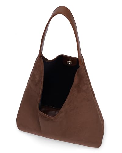 Image of Lushandy Brown Suede Purse Faux Suede Tote Bag Leather Hobo Bags for Women Slouchy Hobo Bag Fall Purse Shoulder Bag