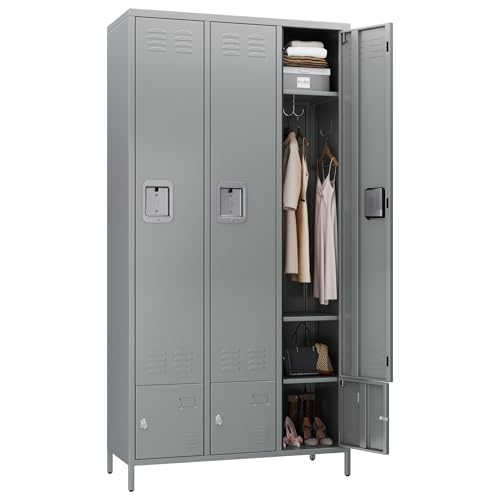 METALYEYE Metal Storage Lockers for Employees, Steel Combination Locker Cabinet with 6 Door Lockable,Industrial Storage Locker Cabinet for Gym,School,Office,Assembly Required,(Light Gray,6 Doors)