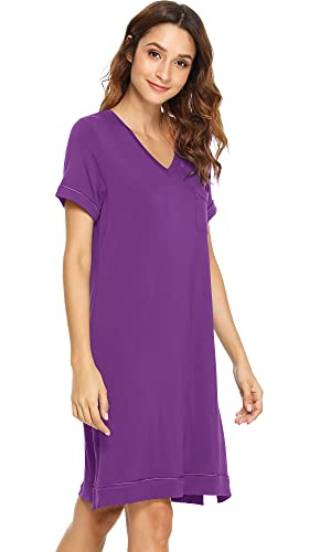 WiWi Viscose from Bamboo Nightgowns for Women Short Sleeve Sleep Shirt V Neck Nightgown Plus Size Sleepwear S-4X,4