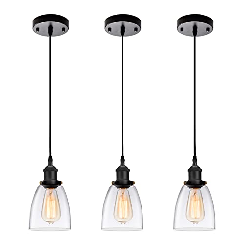 Kitchen Mini-Pendant Light Industrial Edison Hanging Light Island Clear Glass Adjustable Nylon Core Ceramic Holder Lighting Fixture Indoor for Dining Room Entryway Loft (Bulb Not Included) (3 Packs) Kitchen Mini-Pendant Light Industrial Edison Hanging Light Island Clear Glass Adjustable Nylon Core Ceramic Holder Lighting Fixture Indoor for Dining Room Entryway Loft (Bulb Not Included) (3 Packs)