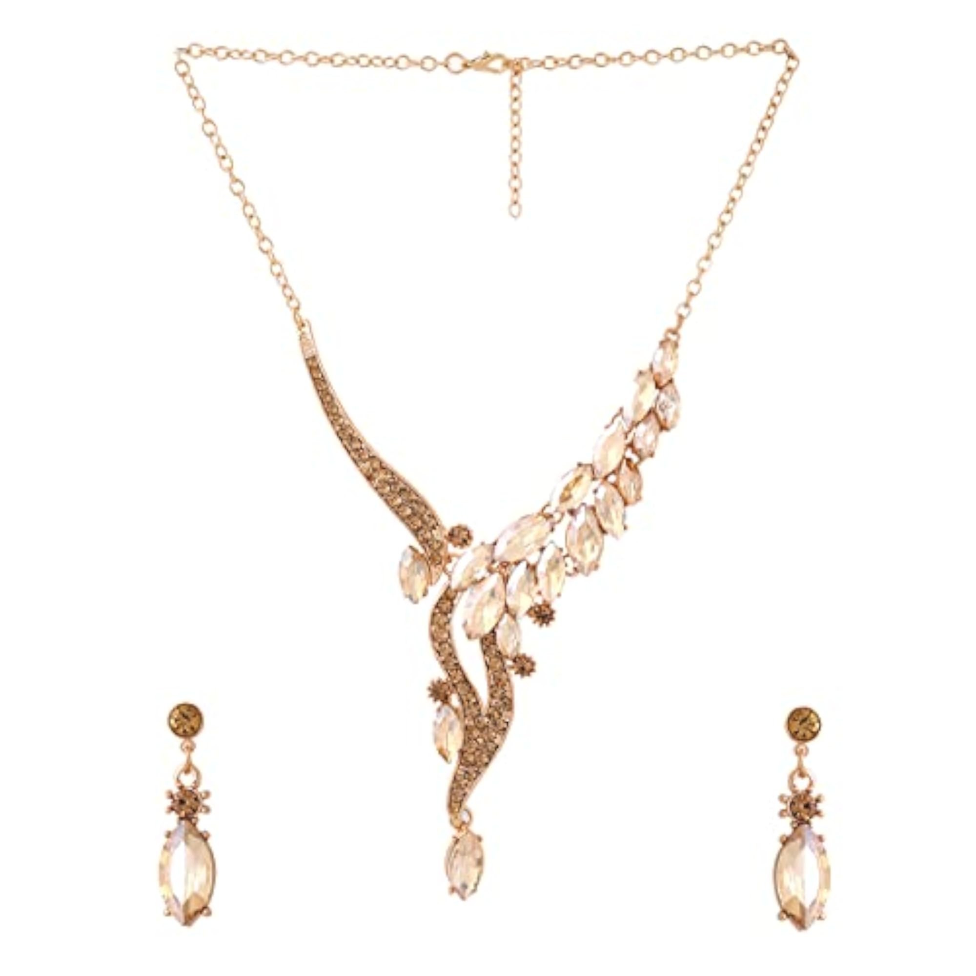 Women's Toned Crystal Necklace Set with Earrings, Gift