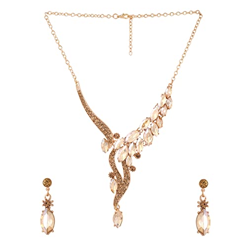 Women's Toned Crystal Necklace Set with Earrings, Gift