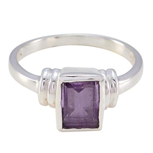 Image of Genuine Gems Octagon Shape One Stone Faceted Amethyst ring-Sterling Silver Purple Amethyst Ring-February Birth Aquarius Astrology Genuine Gems Ring SRAMEFC-6023-9 us