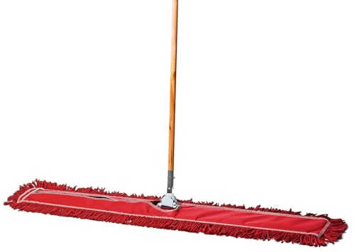 Tidy Tools 48 Inch Red Commercial Dust Mop & Floor Sweeper Wood Handle Floor Mop for Tile Hardwood & Concrete
