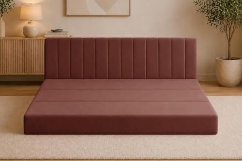 Image of Modern Velvet 3 Seater Sofa Cum Bed, Convertible Sleeper Couch Sofa for Living Room, Bedroom & Office - Brown Color