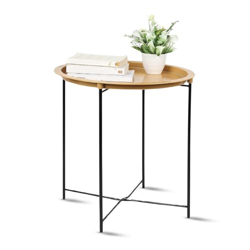 Image of Amazon Brand - Umi Coffee Table| Multipurpose Table for Living Room, Bedroom & Gardening Area |Coffee Table /Side Table /End Table /Tea Table for Small Spaces, Size- 47x47x52 cm, (Gold Black)