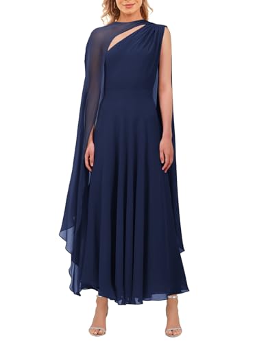 Image of Aisbei Women's Elegant One Shoulder A Line Flowy Maxi Dress Evening Gowns Party Formal Wedding Guest Dresses with Cape