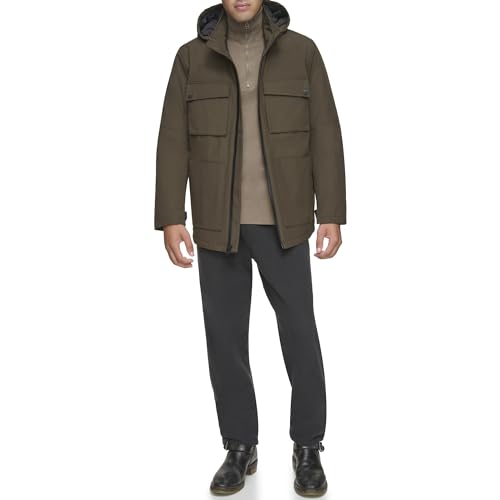 Image of Andrew Marc Men's Rain Jacket with Removable Hood and Back Vent