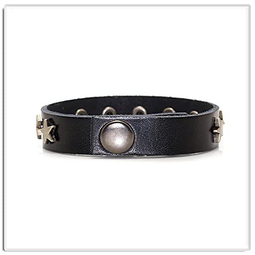 Xusamss Hip Hop Alloy Star Wristband Leather Cuff Bracelet,7.5inches4