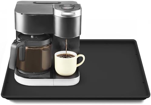 TOHONFOO Silicone Coffee Maker Mat with Lip, 19.7'' x 15'' Heavy Duty Coffee Maker Mat for Countertops, Coffee Tray Fit Under Coffee Machine Appliance Automatic Machines Espresso Accessory, Black