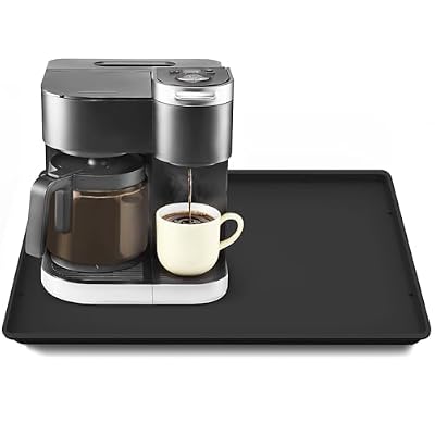 Silicone Coffee Maker Mat with Lip for Countertops, 19.7'' x 15'', Black