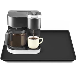 TOHONFOO Silicone Coffee Maker Mat with Lip, 19.7” x 15” Heavy Duty Coffee Maker Mat for Countertops, Coffee Tray Fit Under Coffee Machine Appliance Automatic Machines Espresso Accessory, Black