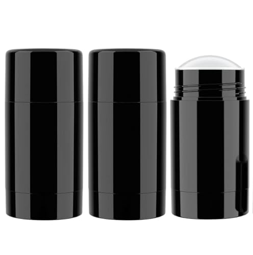 Tekson 2.5oz Empty Refillable Deodorant Containers, 3PCS Twist-UP Containers Tubes, Empty Balm Travel for Lotion Stick (Black)