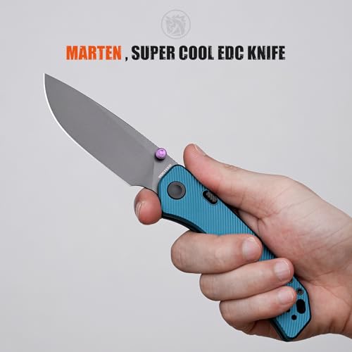 Image of Vosteed Marten EDC Folding Pocket Knife - 3.30 inch 154CM Destroyer Gray Blade - Top Liner Lock, Steel Blue Aluminum Handle - Fishing, Hiking Knives - A1612