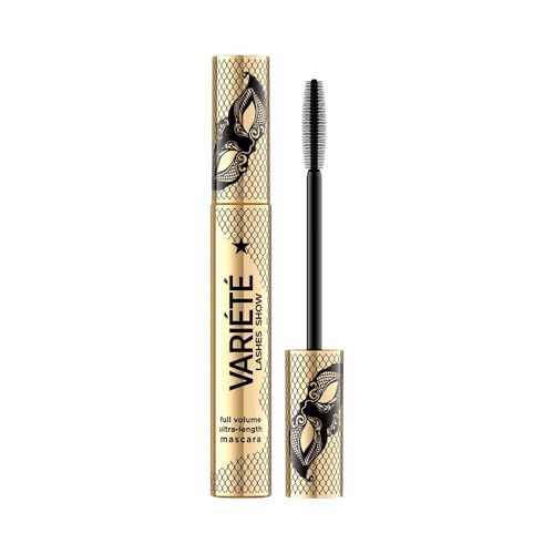 Eveline Cosmetics Variété Lang anhaltende volumengebende Mascara mit präziser Silikonbürste, Intensiv Schwarz