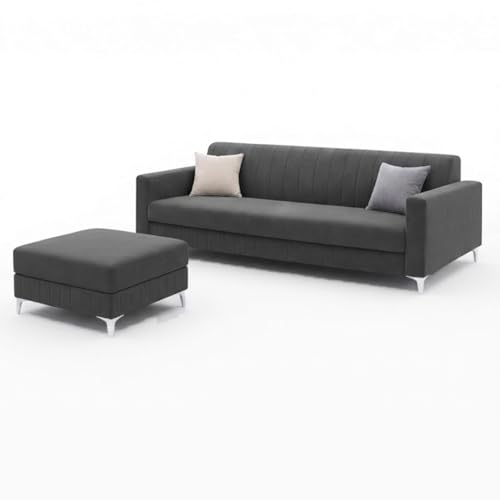 Image of Amelia Rich 5 Seater L Shape Sofa Set with Movable Ottoman | Flexible Layout | Spacious Soft Touch Seating | Modern Sofa for Living Room (Dark Grey)