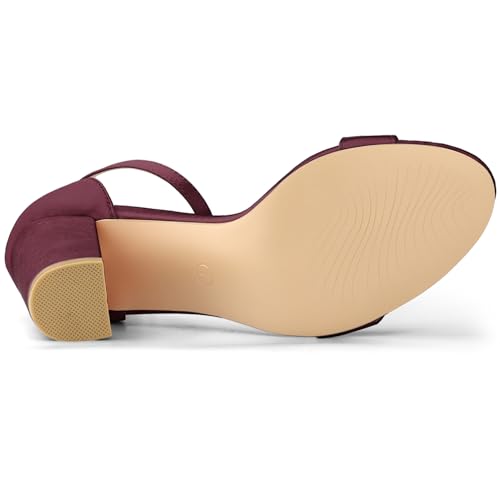Allegra K Allegra K Women's Satin Open Toe Ankle Strap Chunky Burgundy Heels Sandals 7 M US