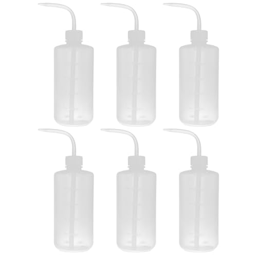 HOODANCOS 6pcs 500ml Refillable Plastic Wash Bottles with Graduated Scale, Safety Squeeze Nozzle Bottles for Laboratory and Industrial Rinsing Use