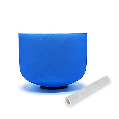 TAIFENG G Note Throat Chakra Blue Colored Quartz Frosted Crystal Singing Bowl 8 inch