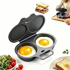 ZFFAFUR Microwave Egg Poacher with Lid and Handle, Dual-Cavity Nonstick Egg Maker for Quick Oil-Free Meals, Fast-Heat Design, Splash-Proof Lid, Comfort Grip, Easy to Clean, Dark Gray