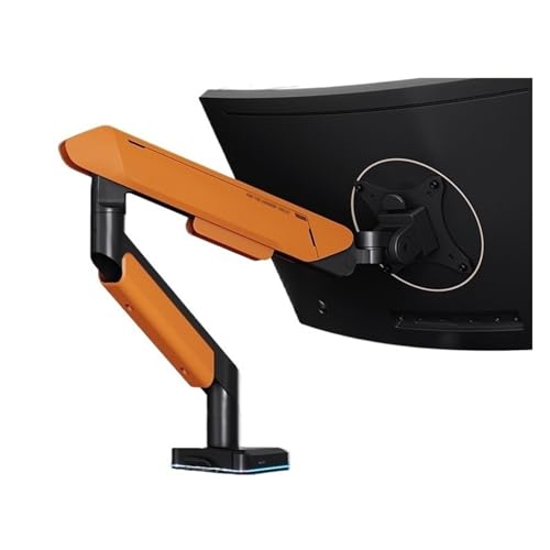 Brazo Monitor Brazo de montaje for un solo monitor, compatible con pantallas de 17 a 42' y 33 lb, soporte de resorte de gas ajustable con 31 modos de iluminación RGB y puerto USB, abrazadera en C y oj