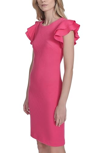 Image of Tommy Hilfiger Women's Sleeveless Ruffle Hem Jewel Neck Crepe Sheath Mini Dress
