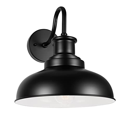 Image of Outdoor Barn Light Outdoor Wall Sconce Farmhouse Exterior Wall Mount Light Vintage Outside Lighting Fixture Industrial Black White Lantern for Porch, Entryway, Garage, 1 Pack