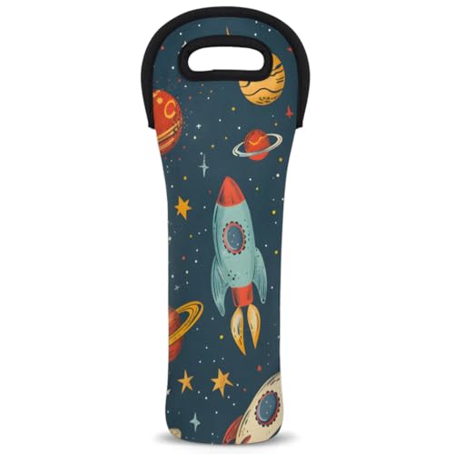 Neoprene Wine Tote Carrier Bag for Wine,Water, Champagne, Beer, Baby Bottles 15.6 x 5.1 Inches, Protective Wine Bag,Rocket