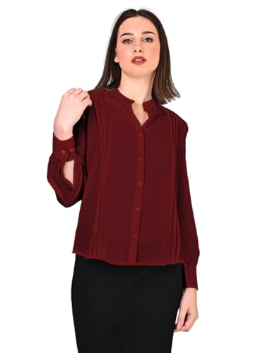 Image of Women's Regular Fit Solid Pleated Cotton Blend Shirts