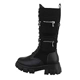 stiefel schwarz gr 39 (Leer) Ital Design Damenschuhe Stiefel Schnürstiefel Synthetik Schwarz Gr. 39