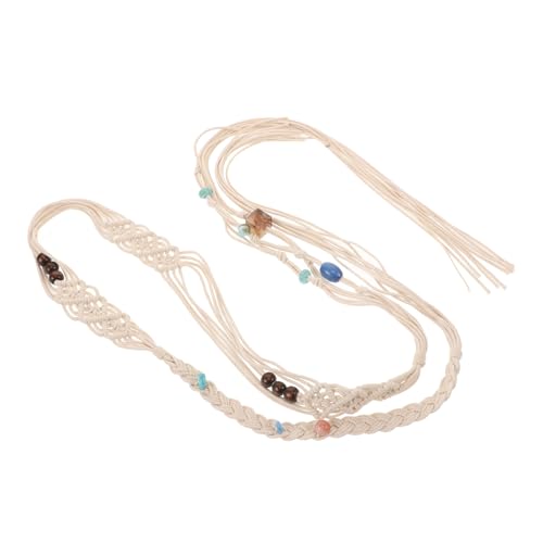 CIMAXIC Cinturón Beige Trenzado con Borlas de Cuerda de Algodón Resistente Decoloración, Estilo Boho Minimalista para Mujer para Faldas y Vestidos