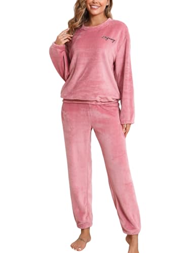 Womens Pajamas Set Fleece Sets For Women Long Sleeve Lounge Sets Soft Pj Sleepwear Loungewear