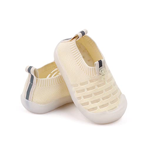Toddler Floor Shoes Cute Child Boy Girl Walking Shoes Infant Non Slip First Walking Shoes Breathable Mesh Shoes (1-Yellow, 17)4