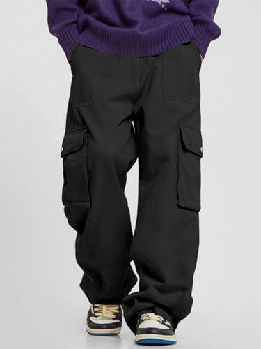 GORGLITTER Men's Cargo Pants Drawstring Elastic Waist Flap Pockets Baggy Pants Streetwear3