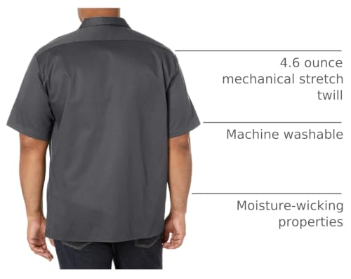 Image of Dickies Men's Short Sleeve Flex Work Shirt - Mechanic & Construction Button Down Shirt, Durable Twill