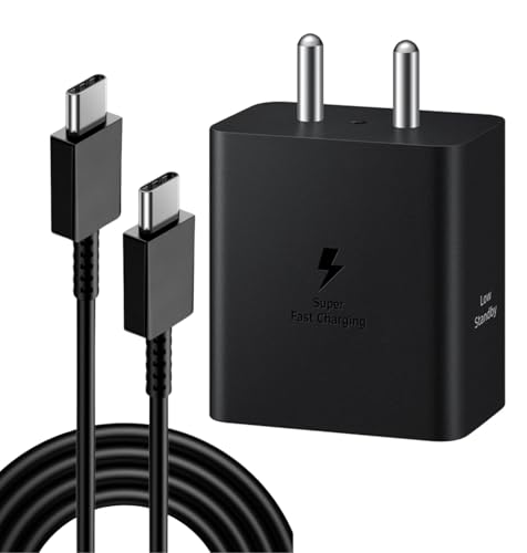 Image of Samsung 45W C-Type Super-Fast Charger with Cable for Samsung Galaxy S25 /S25 Plus /S25 Ultra /S24 /23 /22 /21 (Ultra /Plus /FE) A56 /Note 20 /S10 5G /9 /8 /M16 (S /A /F /M Series) USB C PD 3.0 Charge Adapter (Black)