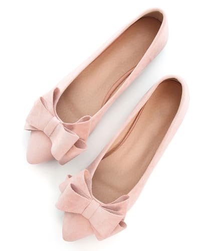 Image of WENJIAZHIZHI Square Toe Bow Ballet Slip-On | Classic Suede Finish,Chic Bow Detail,Effortless Everyday Style,Wedding Party Office,Plus Size Available