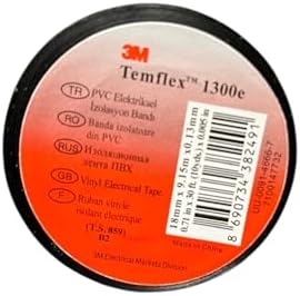 3M Temflex 1300E Elektrik İzolasyon Bandı Siyah – 10'lu Paket | 18 mm x 9,15 m | PVC Kablo Bandı | 600V Dayanıklı, Esnek ve Güçlü Yapışkanlı Elektrik Bandı - Görsel 3
