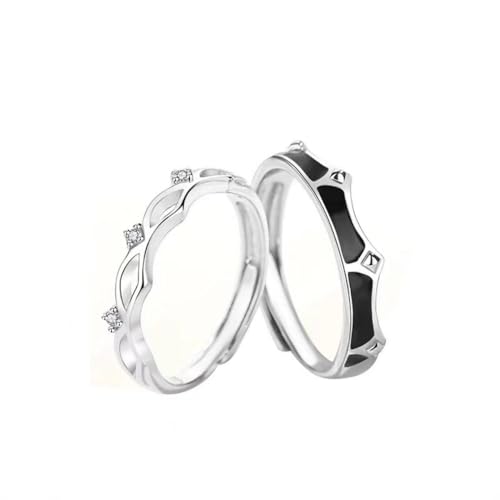 Sterling Silver Couples Matching King Queen Promise Rings for Her, Him, Women, Men Engagement Wedding Adjustable Ring, Gift Wrap4