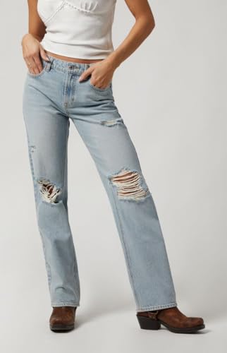 PacSun Women's Jordyn Low Rise Straight Leg Jeans Ripped Knee Light Indigo3