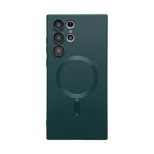 Magnetic Phone Case for Samsung Galaxy S24 Ultra Case with Camera Lens Protector Matte Cute Slim Soft Silicone Bumper Shockproof Metallic (Green)