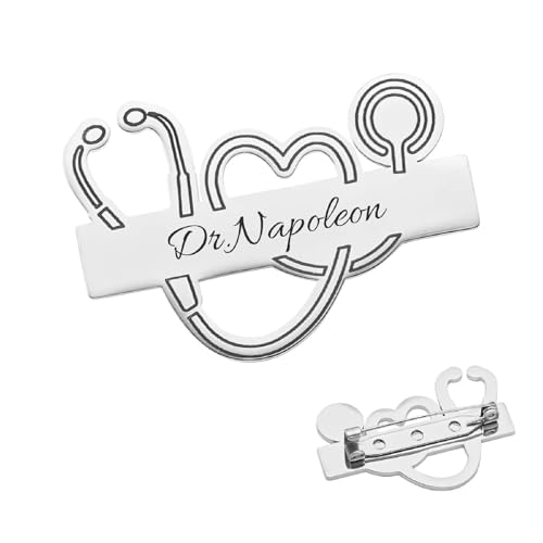 Kiddo Sky Broche Personnalisée avec Nom Plaqué Or 18 Carats Étiquette D'identification, Cadeau de la Semaine des Infirmières pour Médecin, Assistant Médical, RN, LPN (Argent)